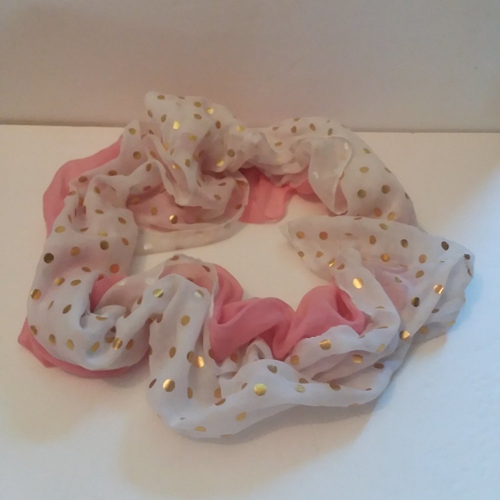 Pink and White Scarf with Gold Polka Dots